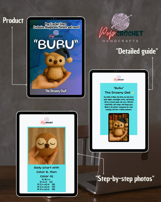 Bubu the Dreamy Owl🦉 Digital Download - Pop Crochet Store – Exclusive Amigurumi Pattern and more!