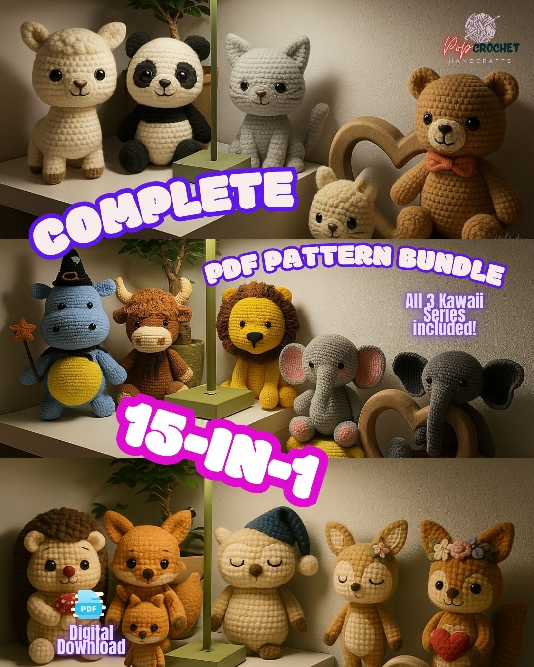 🎉 Kawaii Parade – The Complete 15 in 1 PDF Pattern Bundle 60% OFF - Pop Crochet Store – Exclusive Amigurumi Pattern and more!