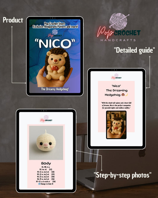Nico, the Dreamy Hedgehog 🦔🌙 Digital Download - Pop Crochet Store – Exclusive Amigurumi Pattern and more!