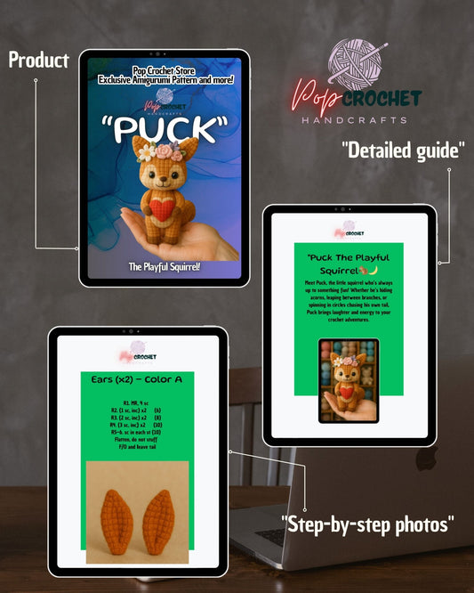 Puck the Playful Squirrel🦌 Digital Download - Pop Crochet Store – Exclusive Amigurumi Pattern and more!